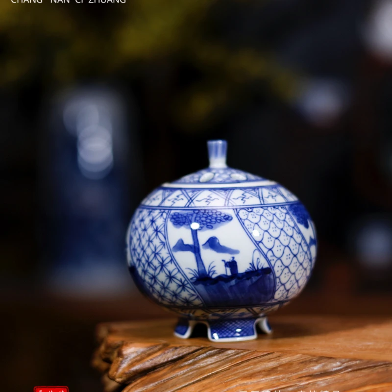 景德镇手绘青花小香炉国风装饰瓷器小摆件