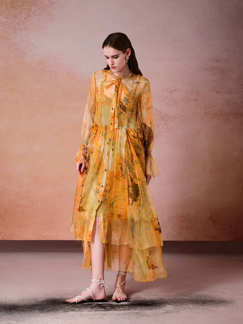 一着章海燕2025欧根纱桑蚕丝连衣裙YZ5SL1938