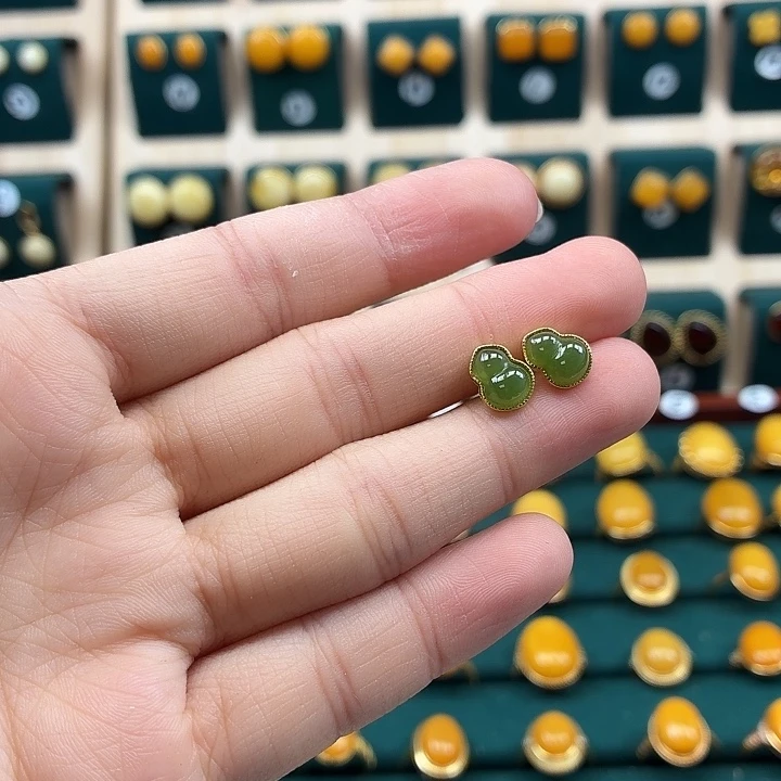 琥珀银S925镶嵌耳饰