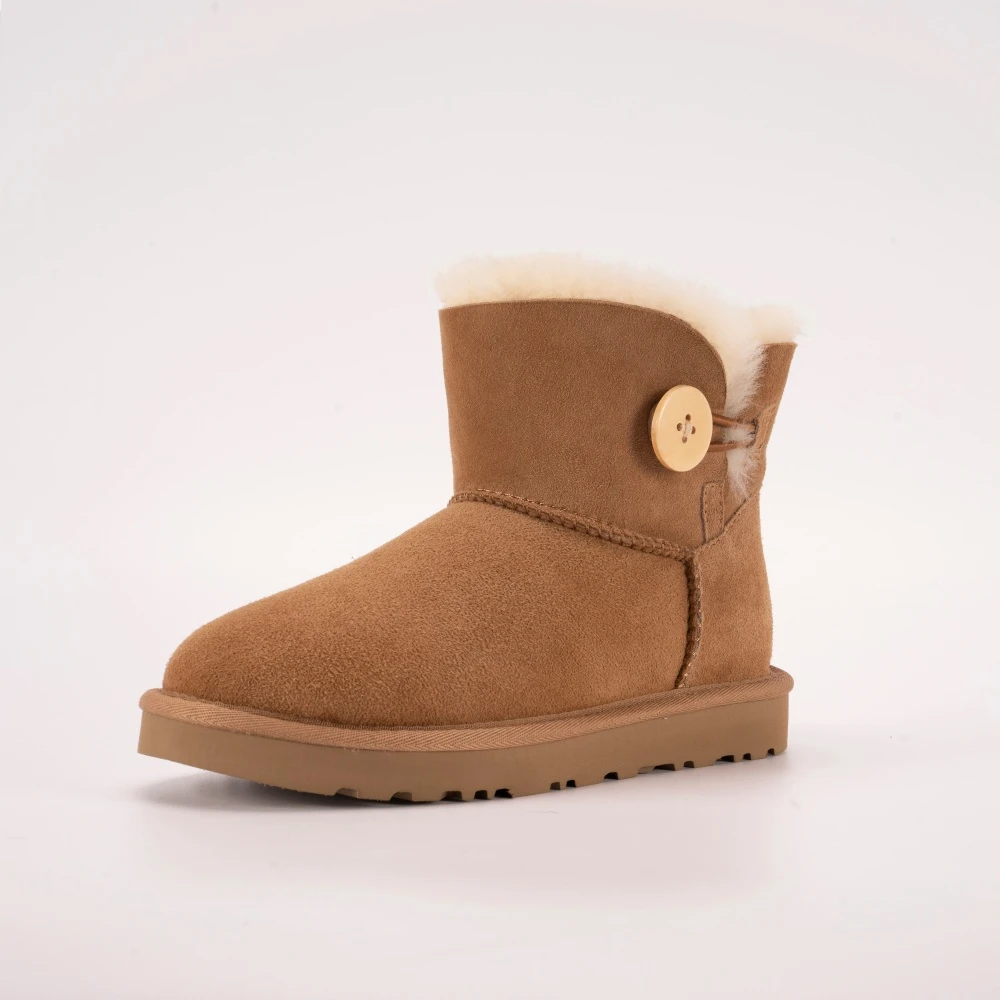 【薄底低筒一粒扣】皮毛一体雪地靴真皮加厚秋冬保暖时尚短筒休闲