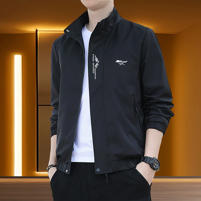 2025春秋季男士休闲夹克外套中青年运动宽松舒适潮流时尚百搭立领