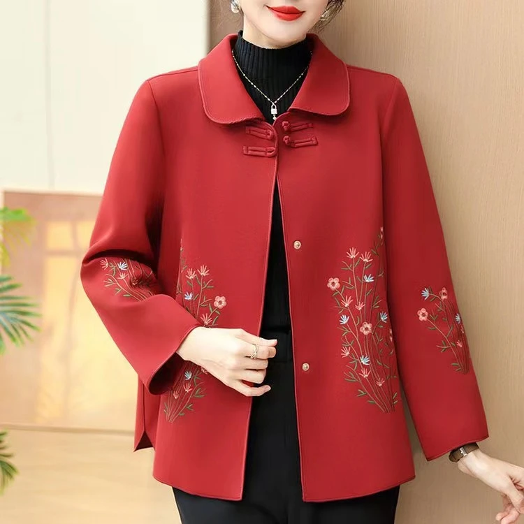 中老年女装妈妈装高贵洋气春款翻领外套减龄奶奶装小花上衣6670