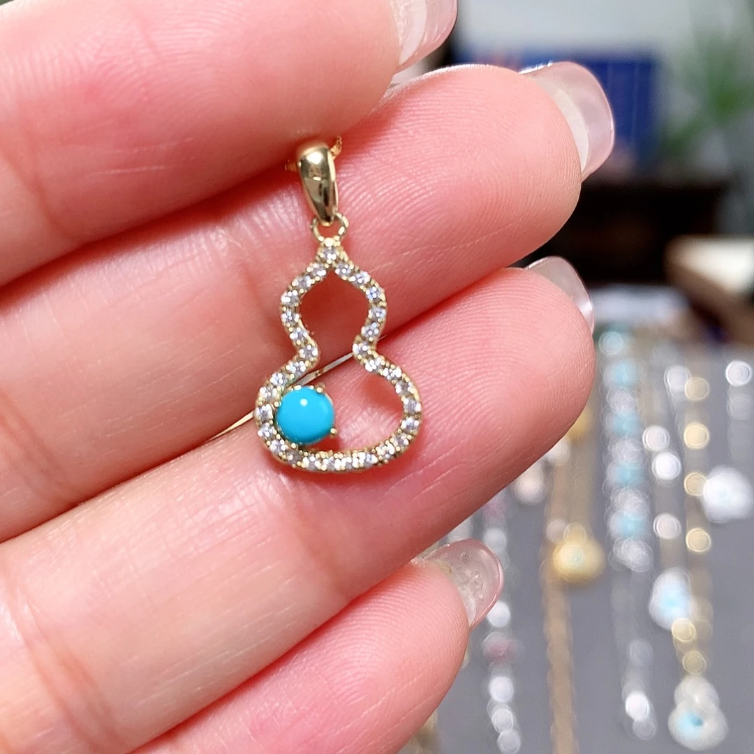 绿松石银S925镶嵌颈饰绿松石吊坠