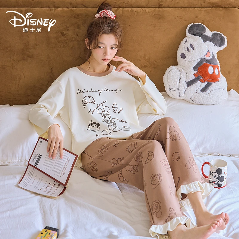 Disney/迪士尼秋冬套头长袖长裤带胸垫睡衣简约休闲家居服0163