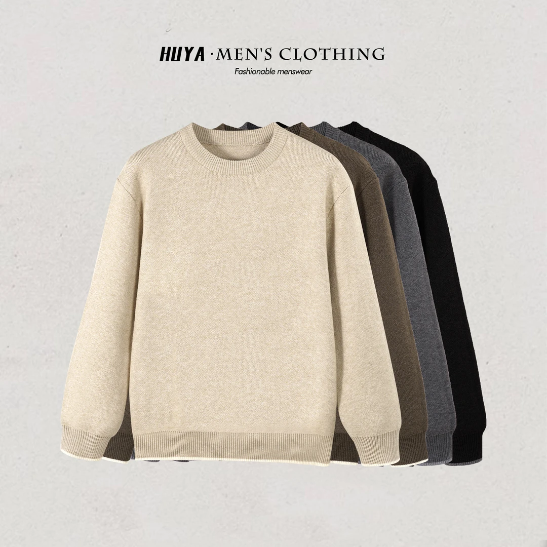 虎牙兄弟男士针织衫2025冬日慵懒感宽松百搭圆领打底毛衣男M8127