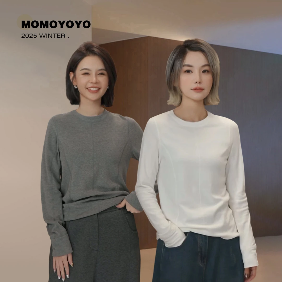 【显瘦切割】圆领T恤女2025秋冬百搭长袖针织上衣汉服8786DM