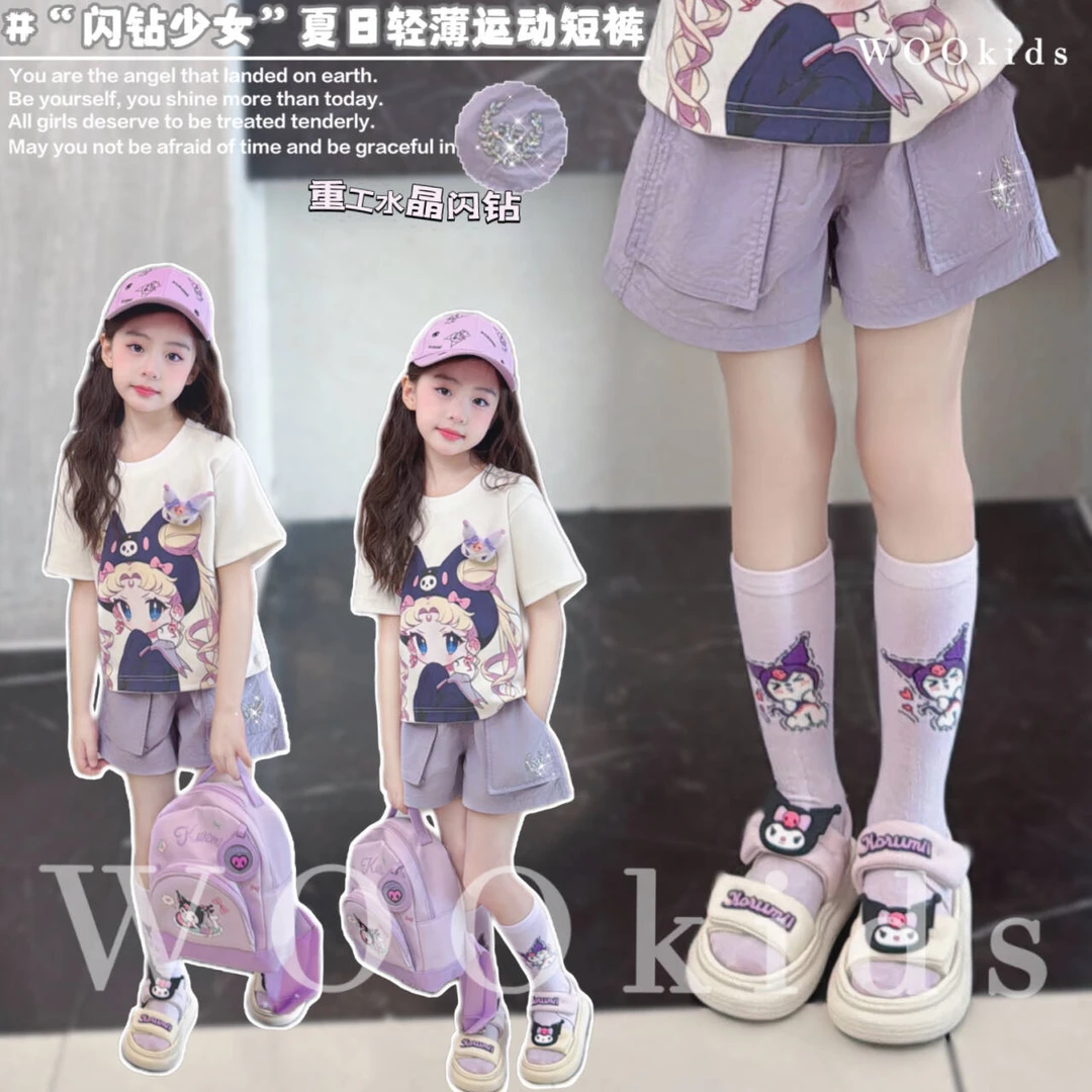 WOOkids8-G【闪钻少女】亲子兄妹童装高定夏季短裤 W25030604