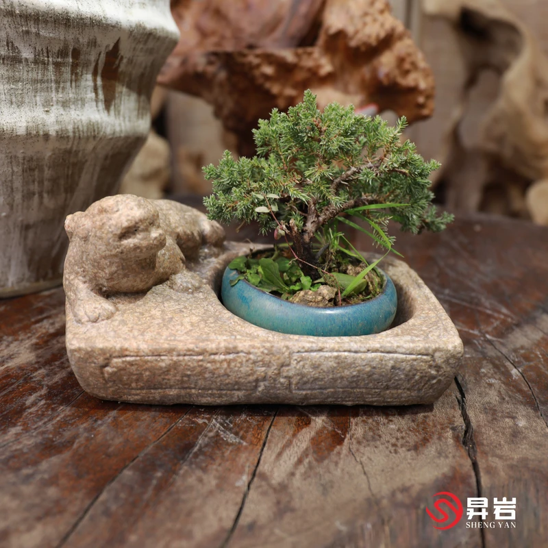 昇岩昇岩新中式复古花器家用茶桌摆件茶室手工创意