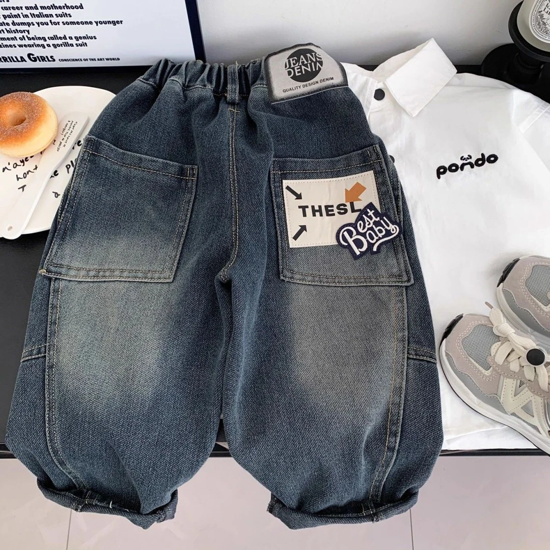 男童牛仔裤春秋装2025新款儿童韩版时髦直筒裤帅气男孩宽松长裤潮
