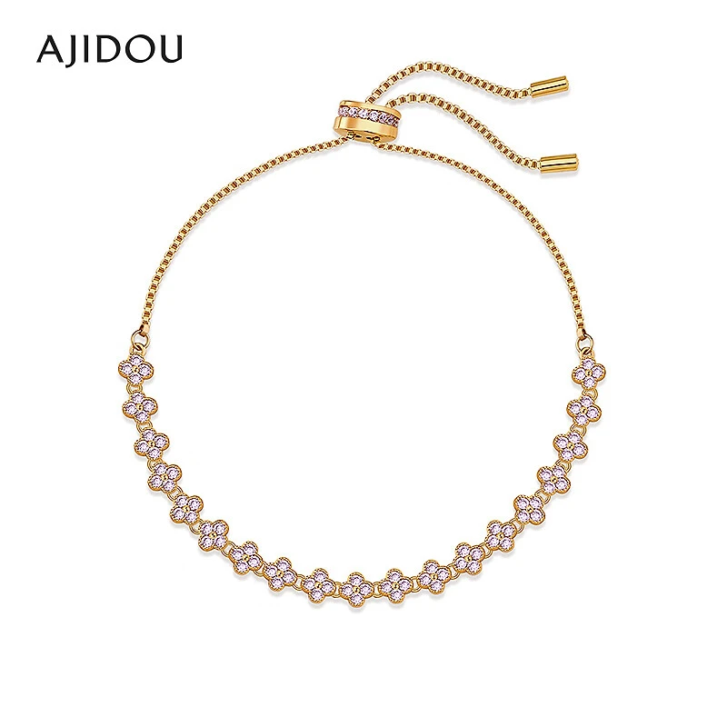 合金合成锆石手链 AJIDOU阿吉豆手饰女款时尚四叶草抽拉手链