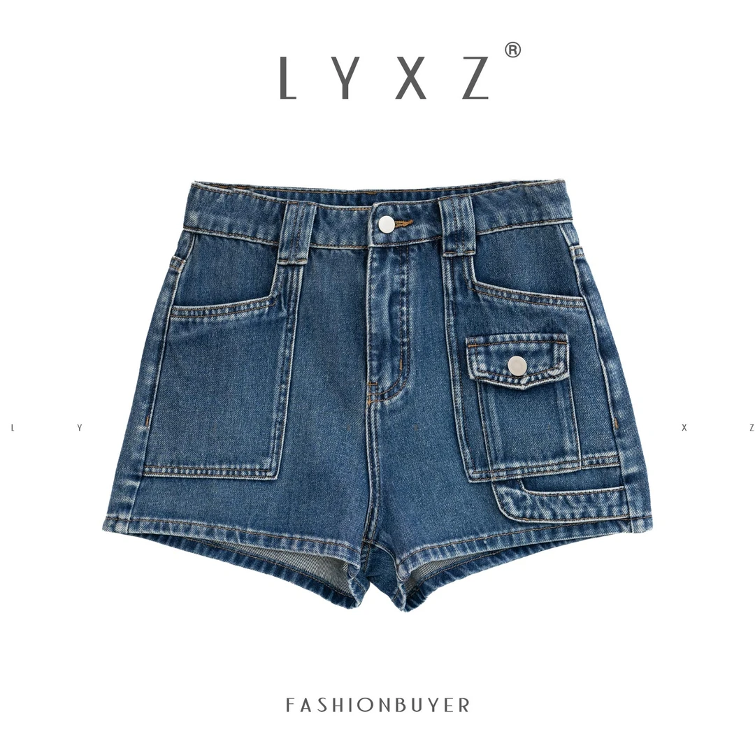 LYXZ夏季新款高腰显瘦潮流不规则不同口袋牛仔短裤78189