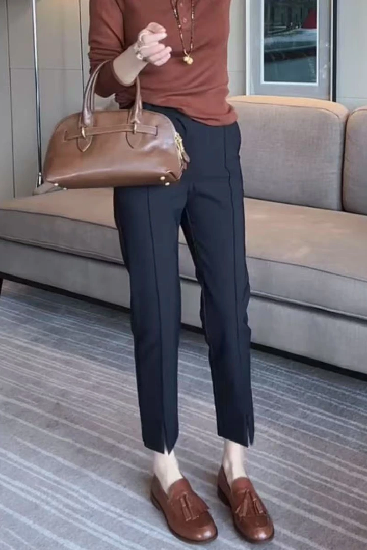 直筒休闲裤女2025年新款秋季显瘦八分烟管裤大码薄款遮肉铅笔裤子