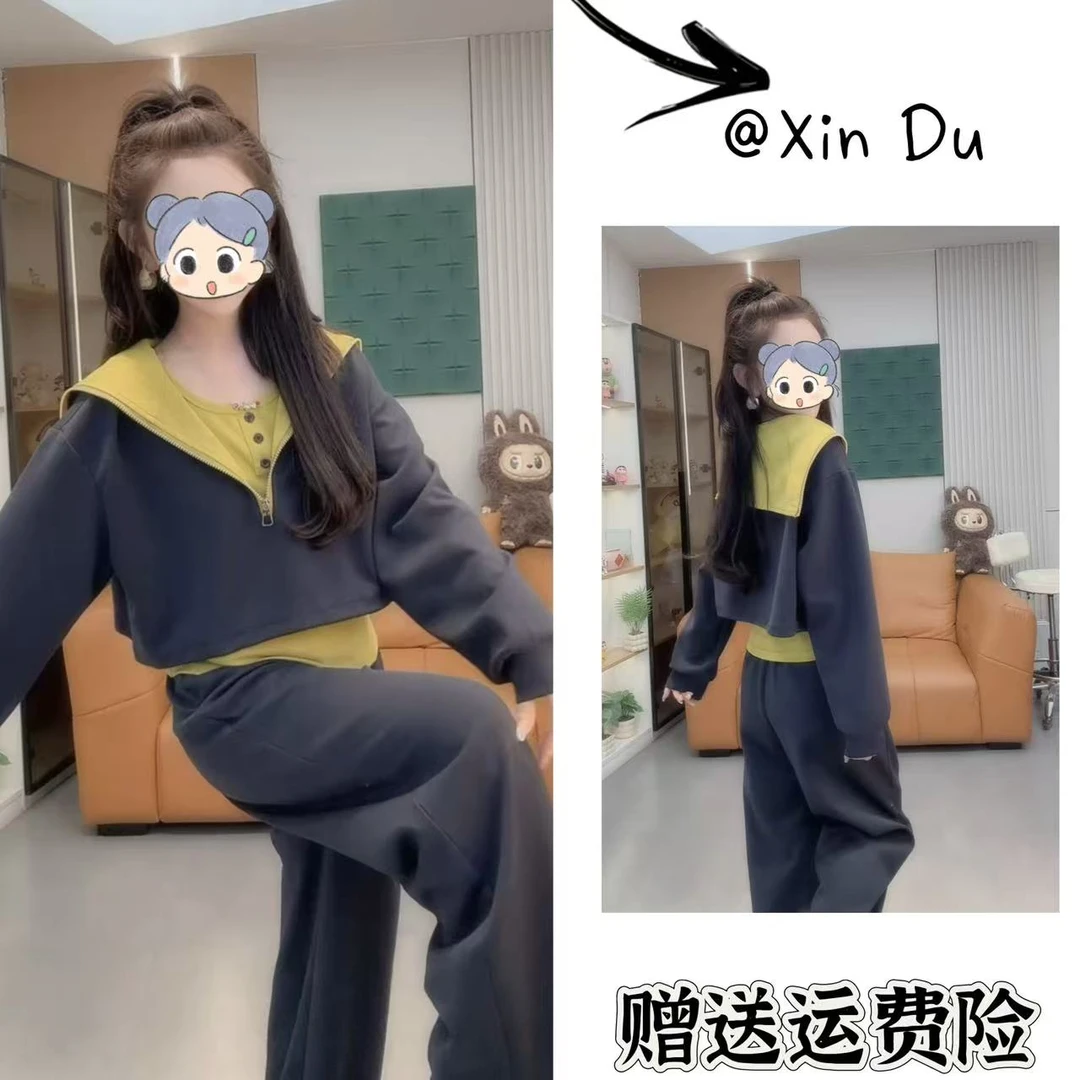 2025秋季新款时尚显瘦气质女士网红洋气两件套百搭款D22496