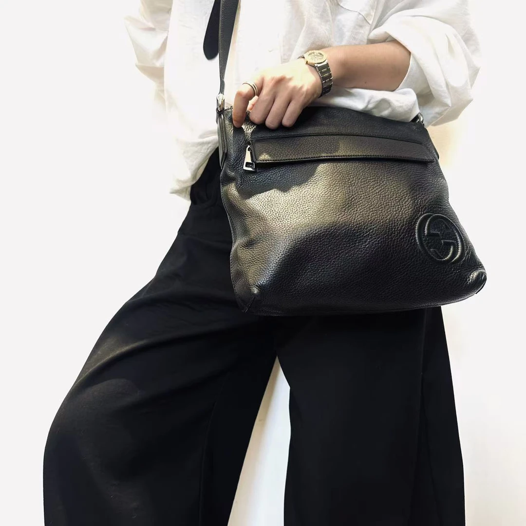 95新 GUCCI/古驰 古驰黑色全皮单肩包 2506260140