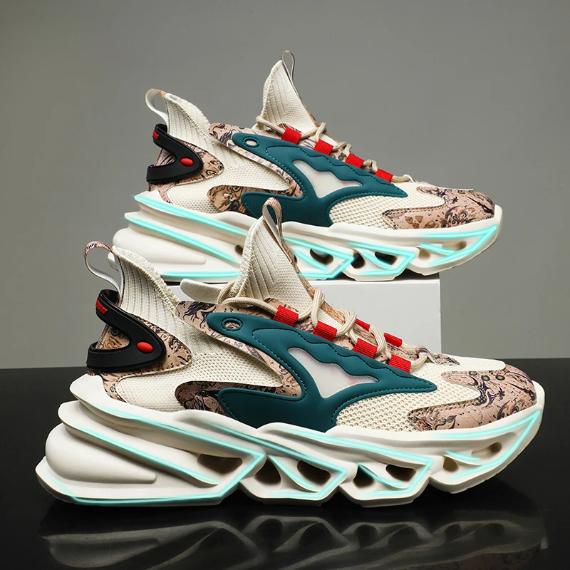 男鞋春季透气防滑刀锋网面椰子鞋运动休闲跑步超轻大码厚底潮鞋