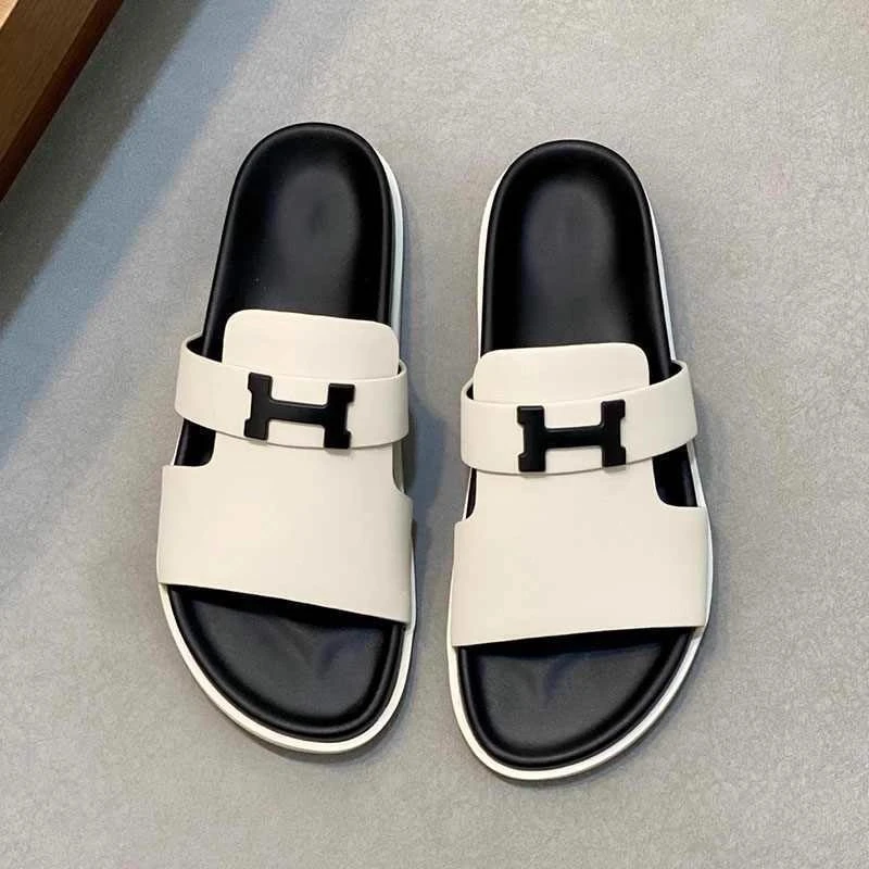 Maishe夏季拖鞋男时尚轻奢软皮透气软底轻便百搭户外休闲一字拖鞋