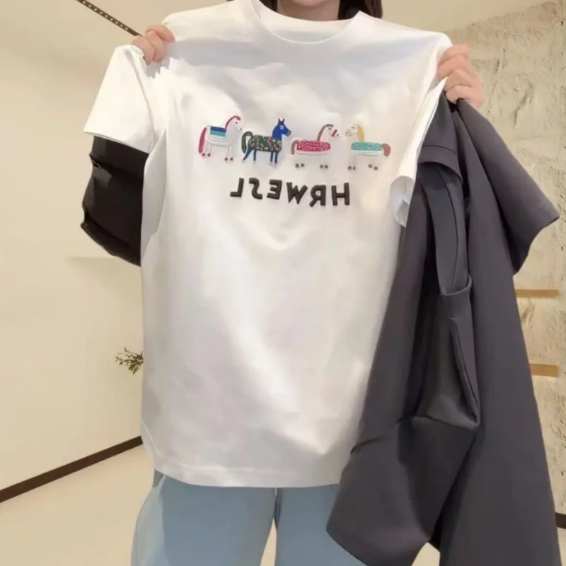 大码正肩短袖t恤女半袖夏季新款爆款胖mm显瘦宽松设计感上衣-5812