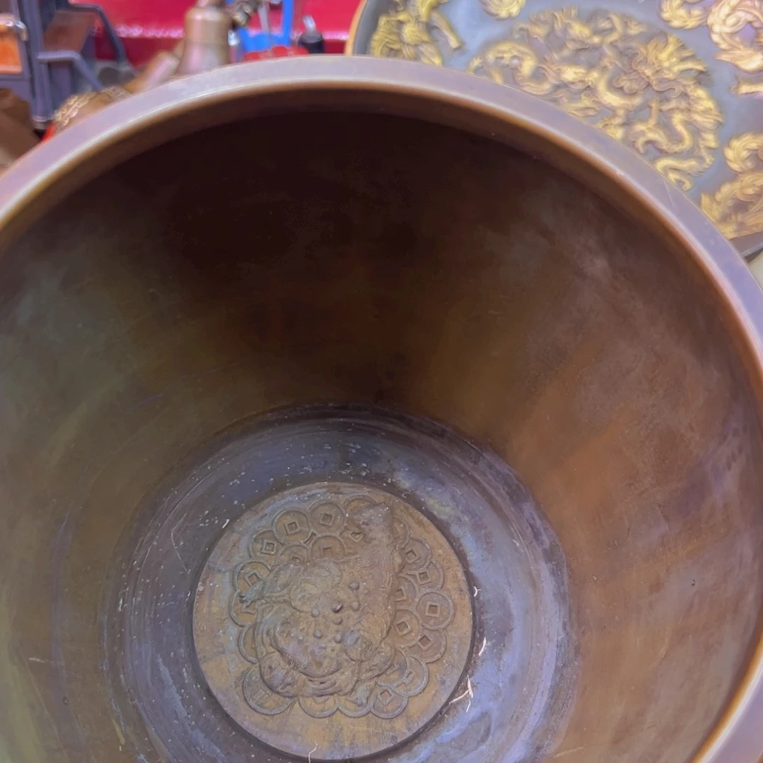 原矿风磨铜大号对联缸