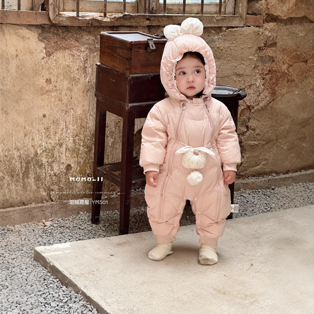 冬款羽绒宝宝羽绒连体衣洋气口袋球球双拉链羽绒服2501婴儿儿童