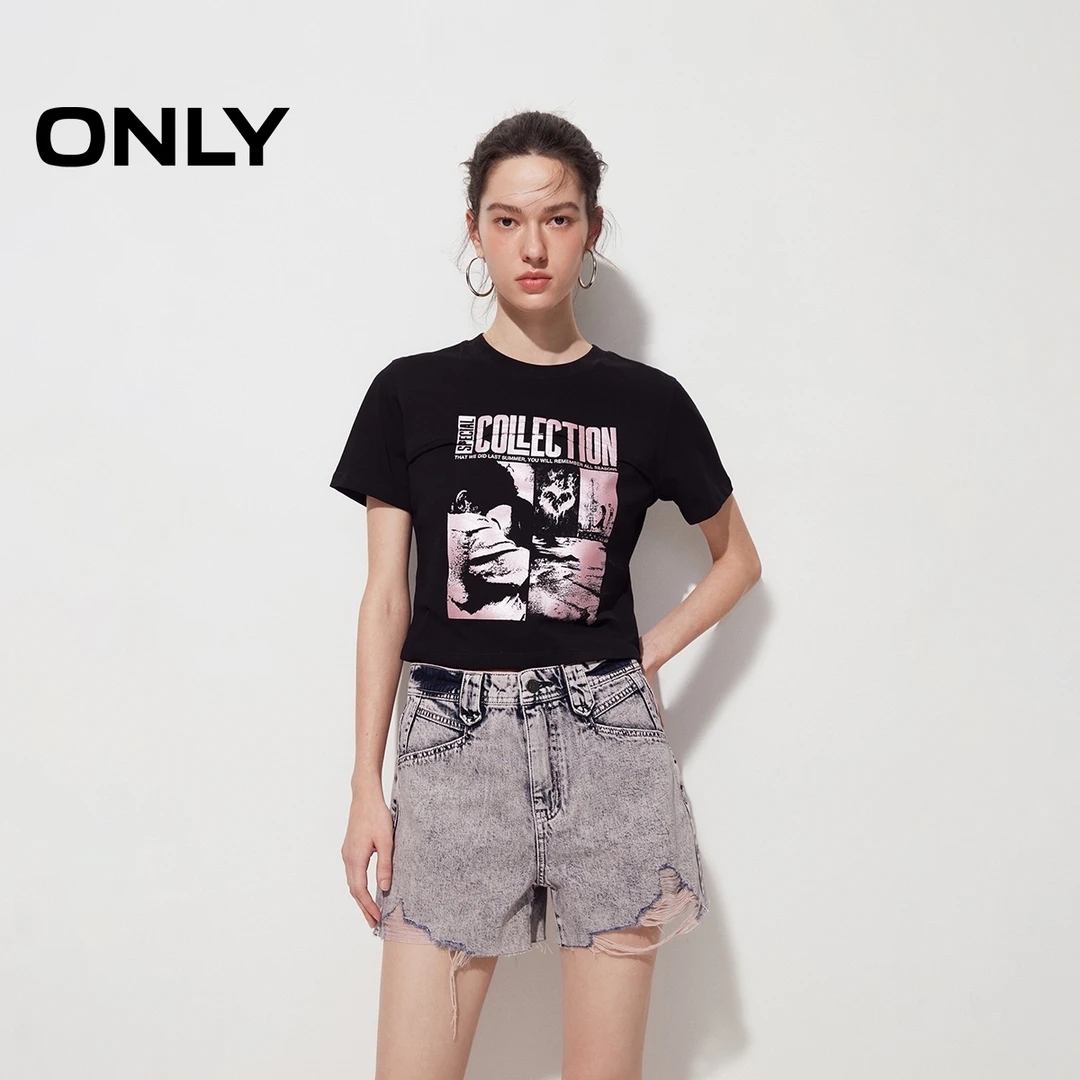 ONLY2025秋季新款复古做旧水洗毛边高腰短裤牛仔裤女|124243044