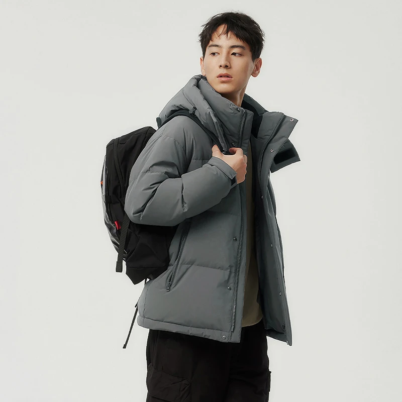 坦博尔新品男士城市商务休闲舒适百搭保暖可脱卸帽短款羽绒服325Z