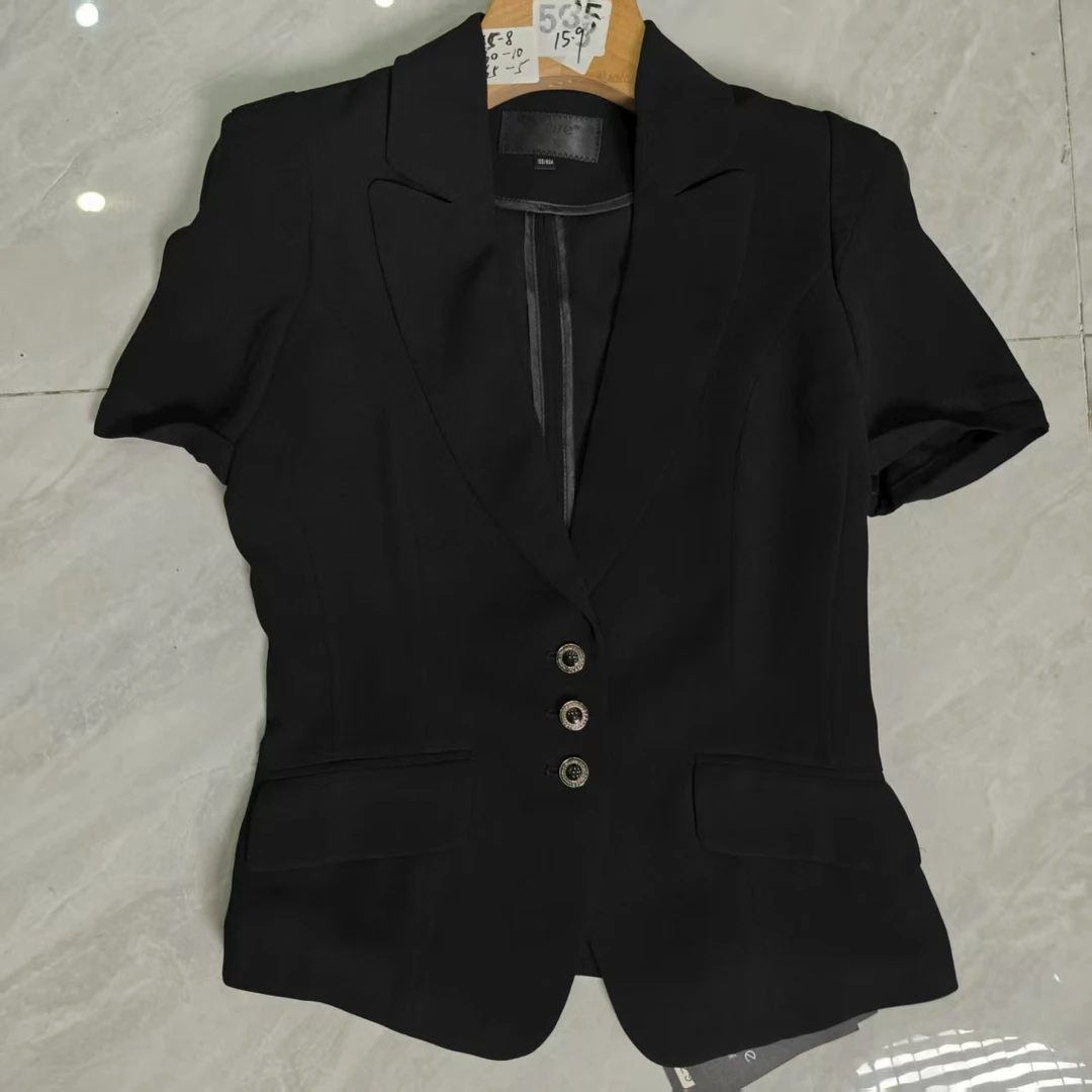 1302常规短袖INS风口袋女西装领西装女士夏季春夏修身