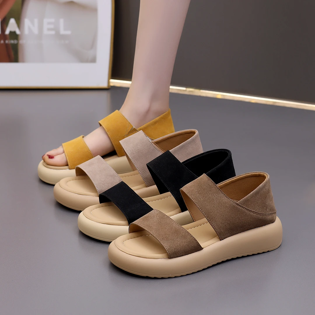 外穿低跟露趾时尚休闲凉鞋女2025年夏季新款两穿懒人软底罗马凉鞋