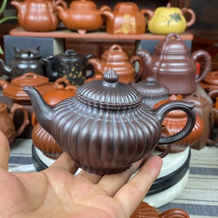 紫砂茶壶筋纹笑樱220CC原矿老紫泥还原烧特价