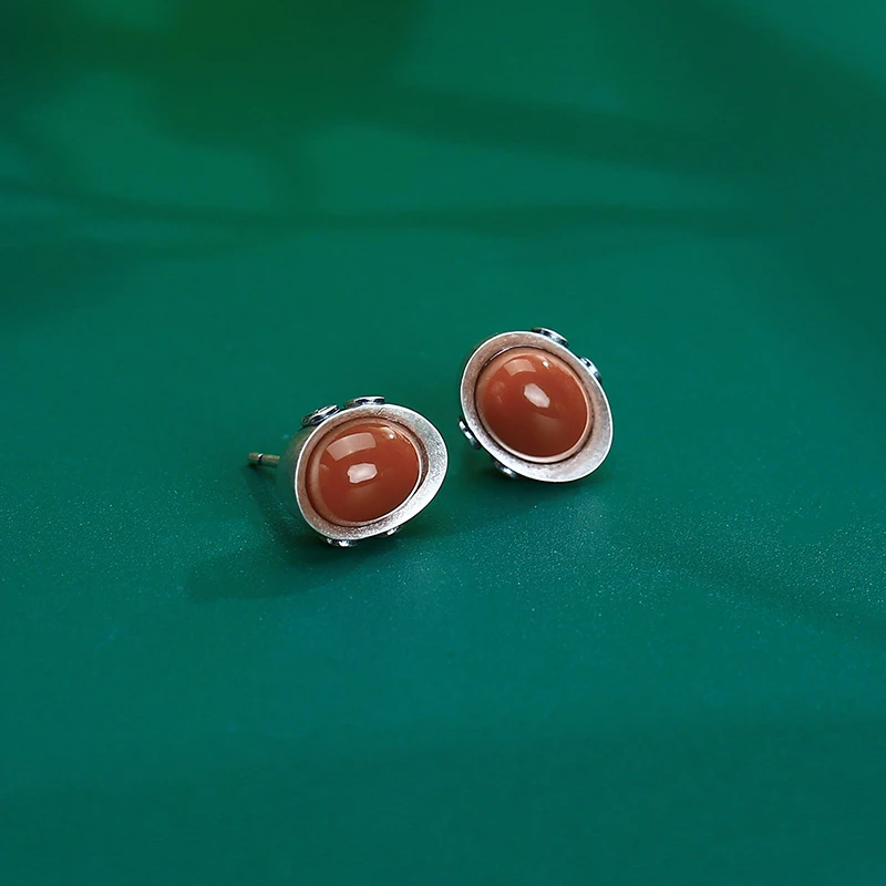 【老银坊】s925银贵气玛瑙元宝耳钉 0011016