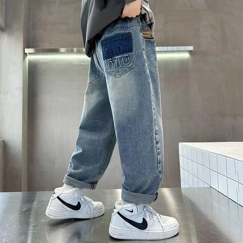 男童牛仔裤春秋2025新款洋气儿童长裤中大童洋气时髦10岁直筒裤子