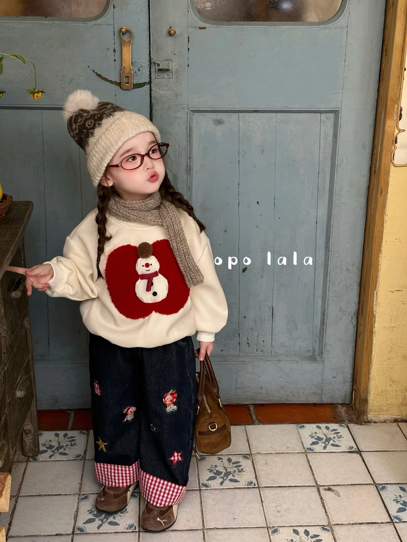 OPOlala 25秋冬 加绒卡通雪人苹果加绒百搭卫衣女童