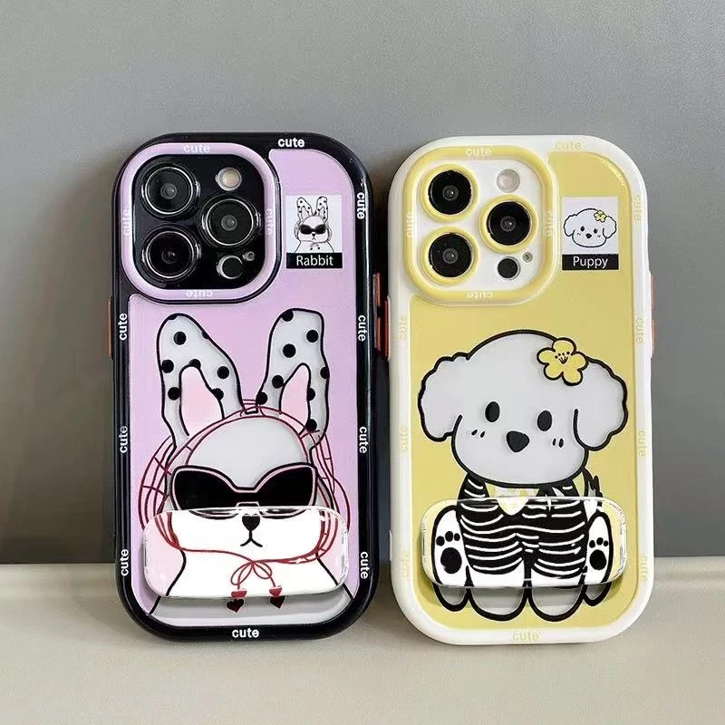 可爱兔子小狗手机壳适用于苹果16华为/vivo/oppo网红流行全包防摔