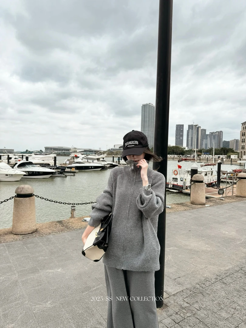 TITI - STUDIO“加厚高克重”秋冬简约高领宽松毛织开衫外套套装