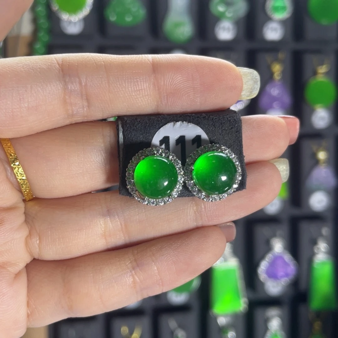 银S925镶嵌翡翠耳饰111