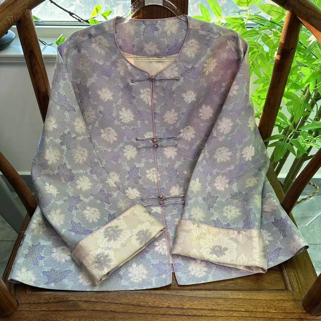 【现货实拍】上久楷【蓝紫曲水】新中式中国风上衣宋锦上衣时尚百搭