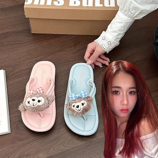 汤汤专属  高颜值少女心人字拖达菲熊INS软底女拖鞋沙滩海边度假