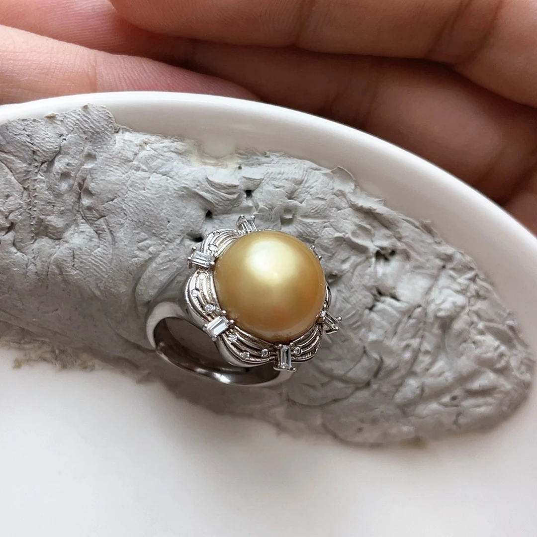 戒圈银S925镶嵌海水珍珠