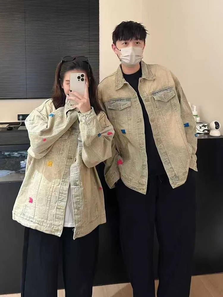 气质高级感夹克外套男女2025春秋美式街头水洗做旧牛仔衣复古潮流