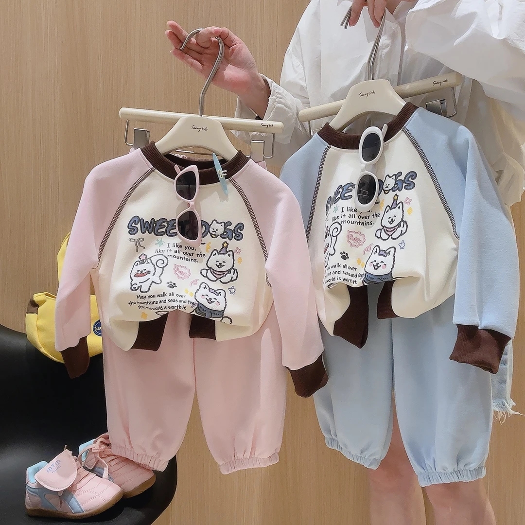儿童卫衣套装秋季韩版时髦卡通运动休闲套装插肩卫衣+卫裤两件套