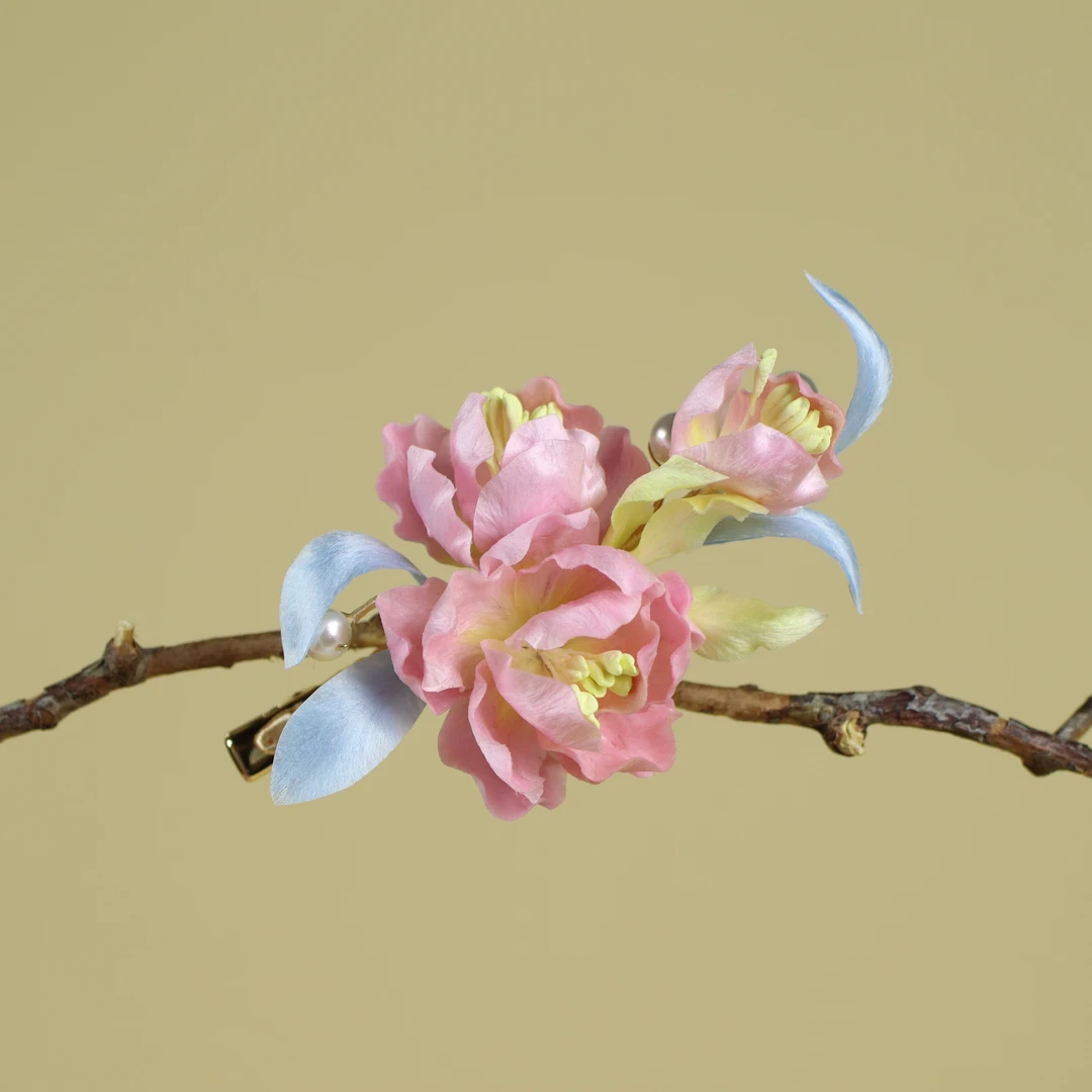 【海棠依旧】粉色海棠花绒花发夹新中式礼物手工非遗苏绣