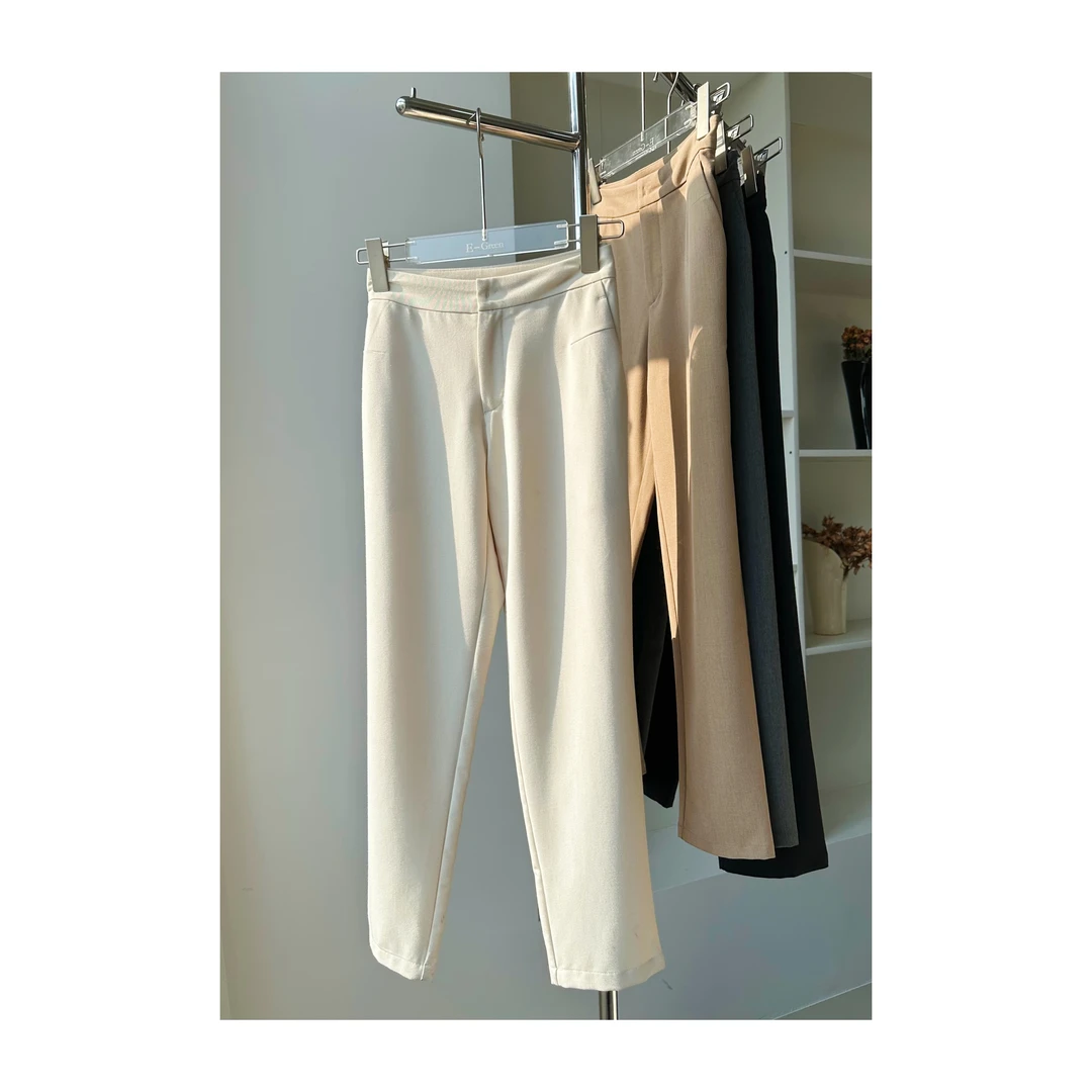 米娜—春秋时尚休闲宽松纯色黑白气质九分女裤显瘦