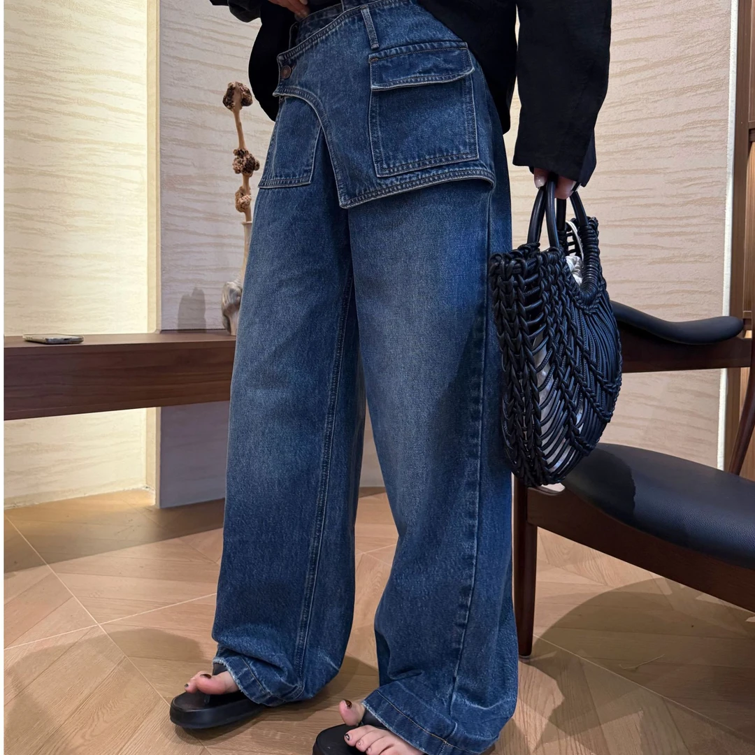 XMM.【早秋腰封牛仔直筒裤】时尚百搭潮流显瘦洋气宽松休闲裤GZ7036