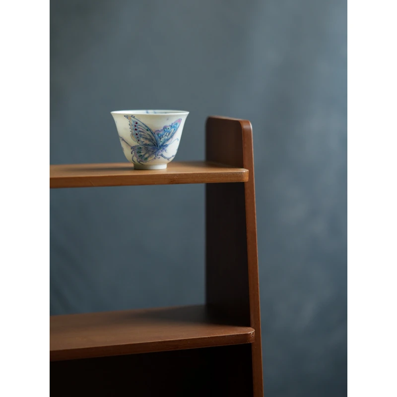 景德镇手作六逸堂青花斗彩梦蝶品茗杯(左)