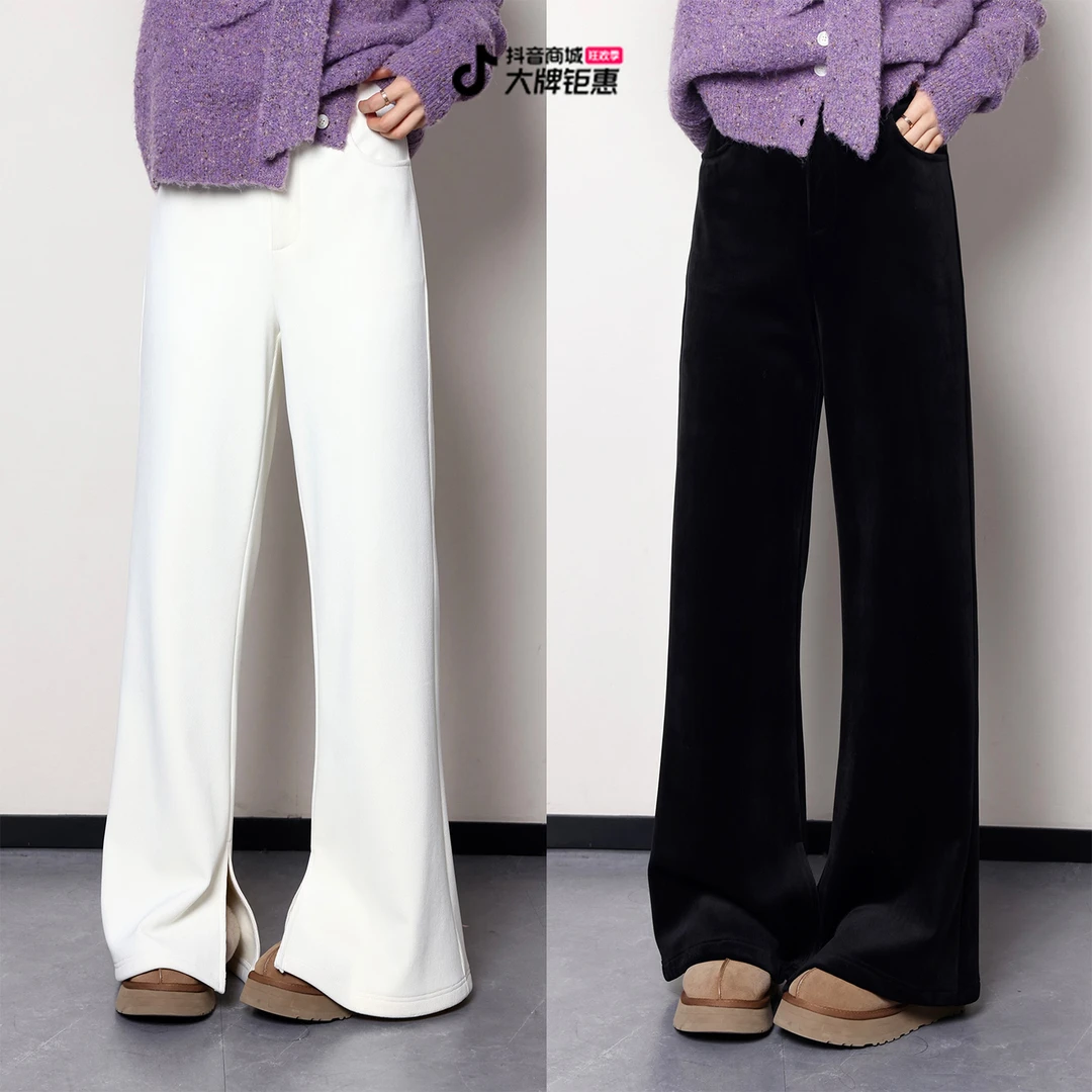 QC杨杨【时尚专宠】微胖大码女冬休闲加绒加厚开叉丝绒裤ZY411H56