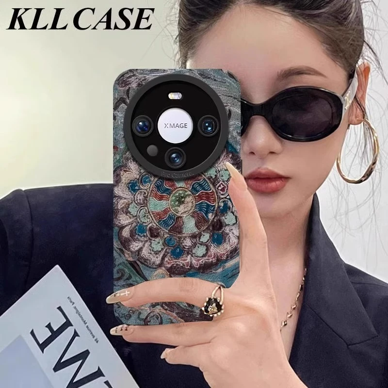 郭煌莲花适用华为mate70pro手机壳小羊皮复古mt60彩绘新款p80高级