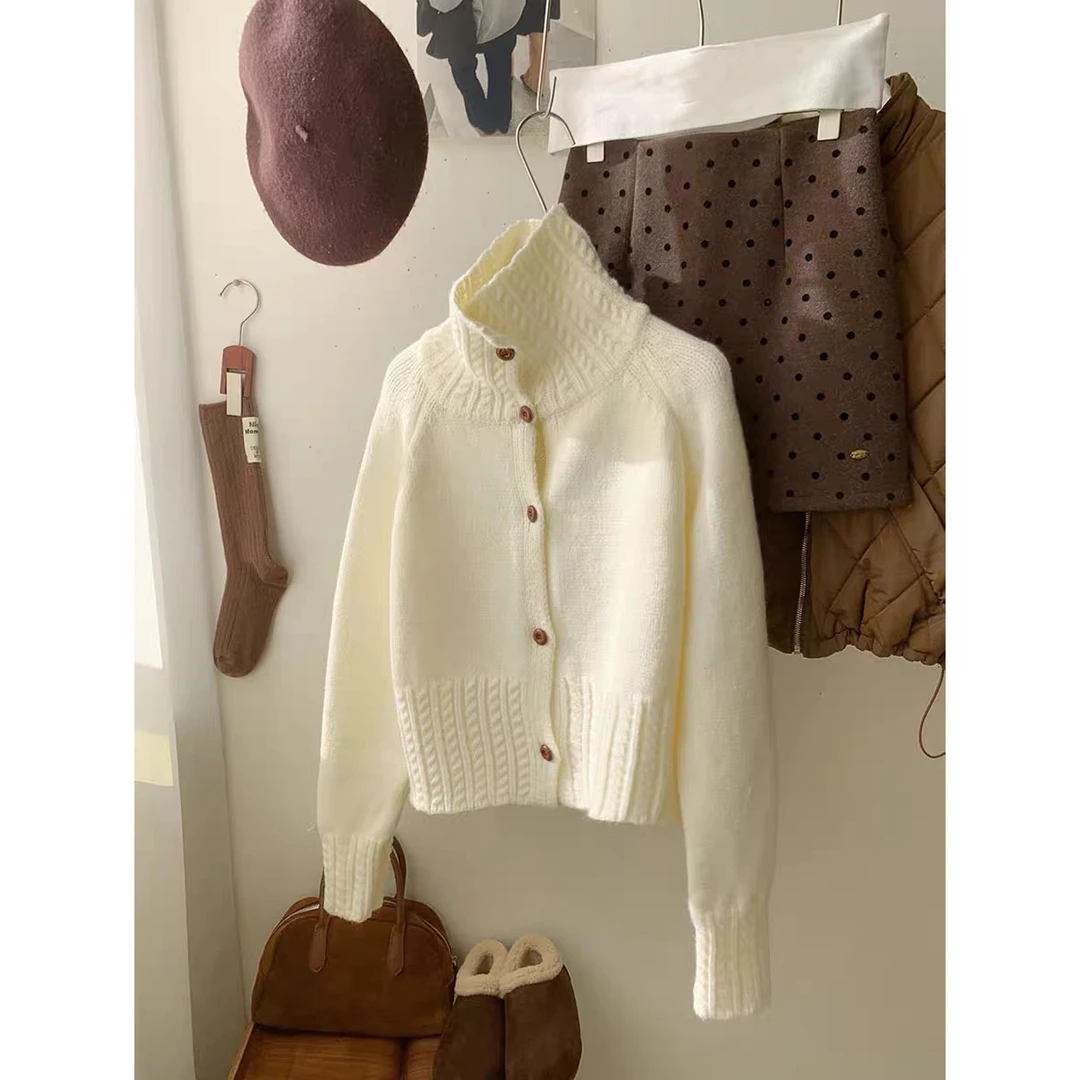 CSF-9865【花花私服❌退❌换】东大门韩版复古扣立领百搭毛衣