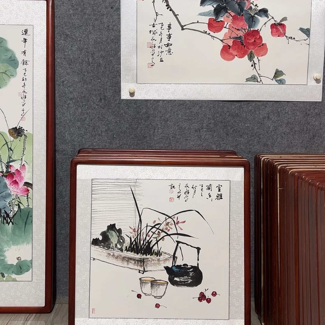 国画书画作品带框63×63