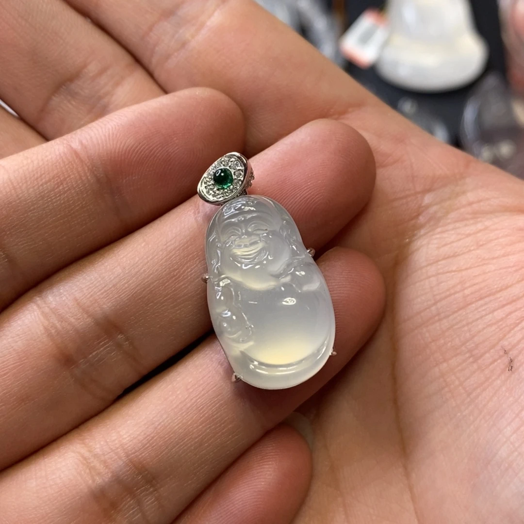 石英质玉银S925镶嵌吊坠