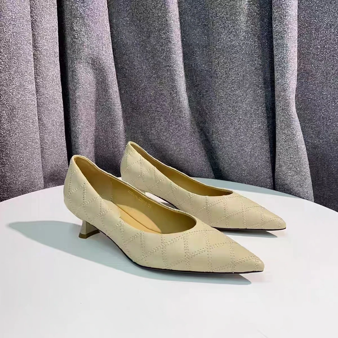 细跟浅口单鞋女2025新款真皮通勤职业气质高跟鞋N8-558-035