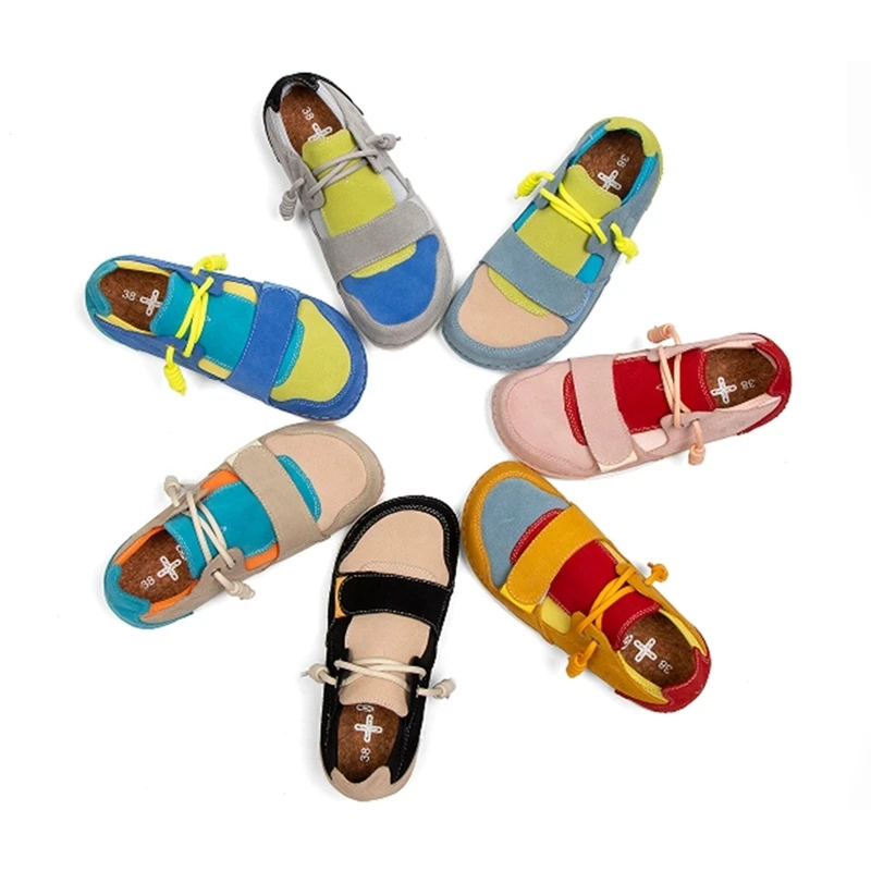 真皮女士丑萌鞋宽头运动休闲鞋大头平底魔术贴一脚蹬小丑鞋男情侣